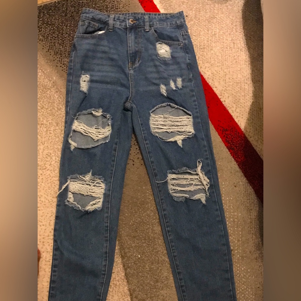 High-Rise Ripped Dark Wash Denim Jeans
